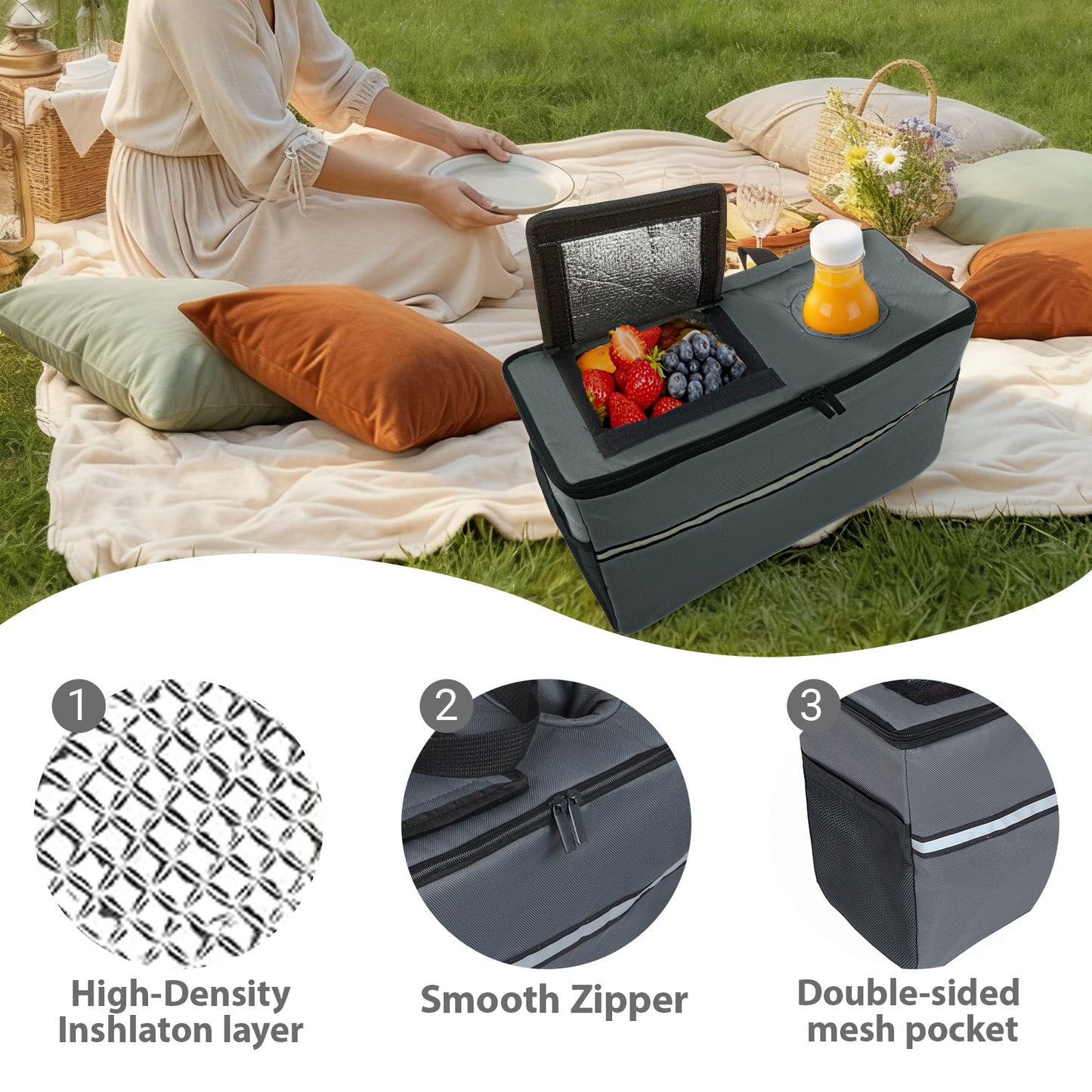 3-in-1 Folding Wagon Cart With Bench Seat & Storage Patent Protection - Includes 1 Ice Pack 500lbs Heavy- Duty Utility Wagon 180L Capacity All- Terrain Wheels For Camping Beach Sports Garden Gray