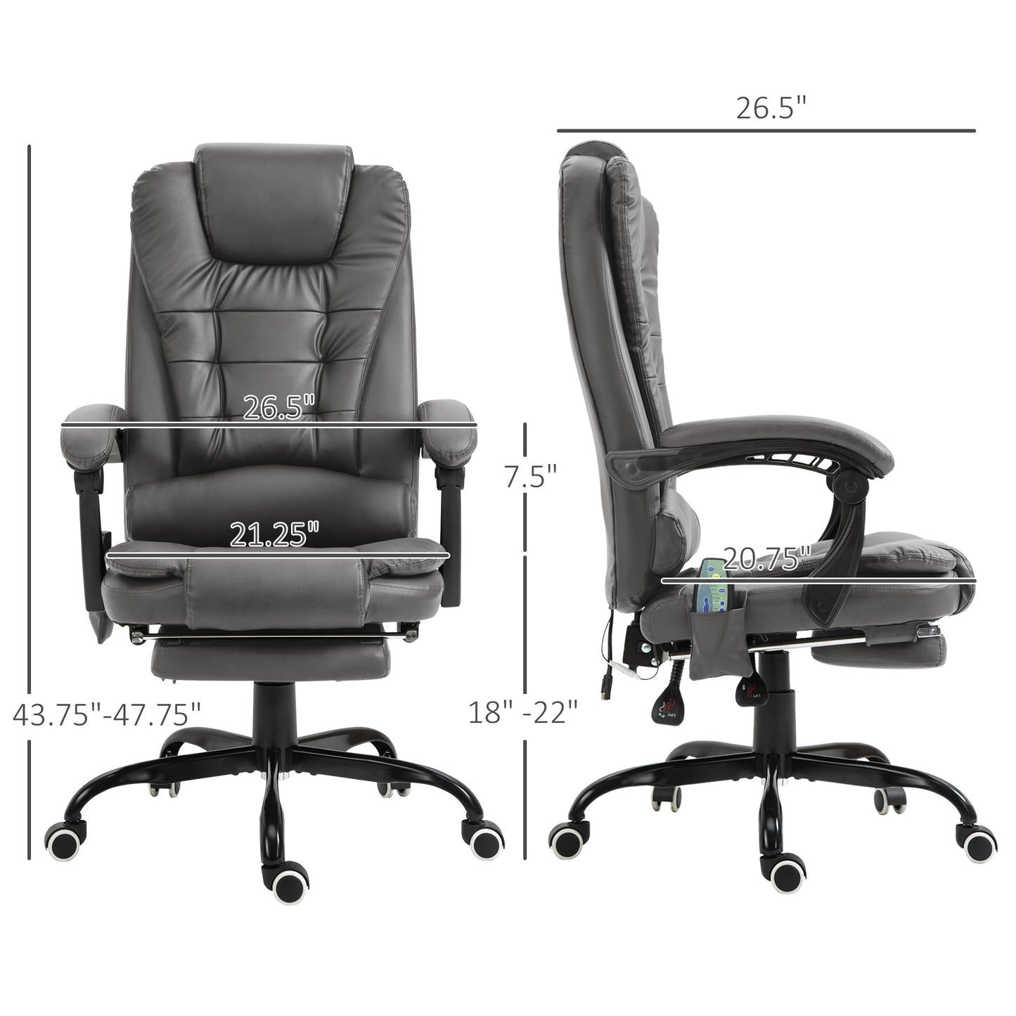 7-Point Vibrating Massage Office Chair High Back Massaging Office Desk Chair With Lumbar Support, Footrest, Gray