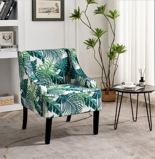 Versatile Upholstered Side Chair, Solid Wood Frame With Recessed Arms, Tapered Front Legs And Flared Back Legs, Foam & Sinuous Springs Cushioned Accent Chair For Entryway Bedroom Dining Room