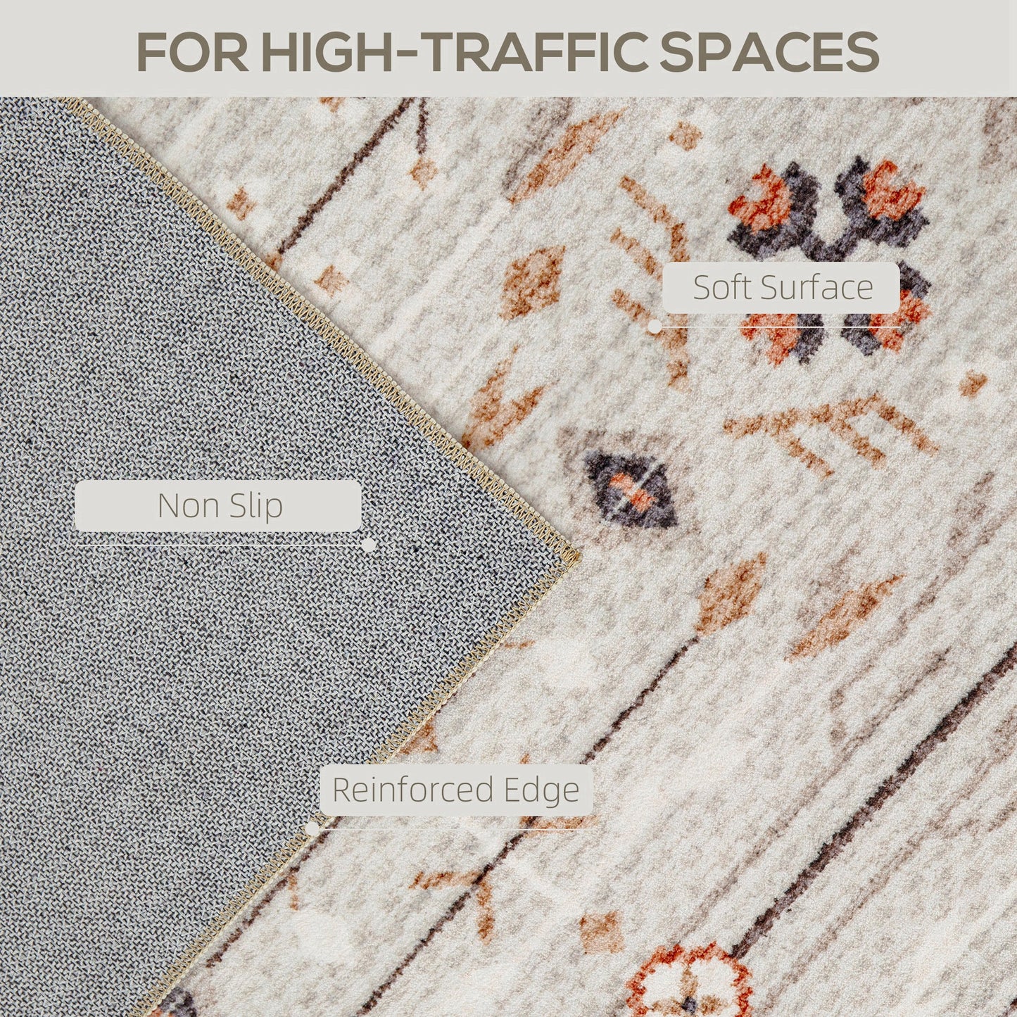 Machine Washable Area Rug 8x10, Non-Slip Boho Flannel Print Floor Carpet For Living Room, Bedroom, Dining Room, Brown