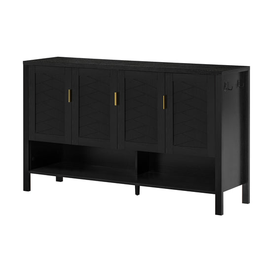 U-STYLE 55.1 Storage Sideboard With 4- Doors Multi Functional Buffet With Open Shelf And 2- Tiers Adjustable Shelves Modern Cabinet With Double Hooks Suitable For Living Room Hallway Dining Office.