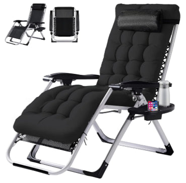 Zero Gravity Chair, Reclining Camping Lounge Chair For Indoor, Reclining Patio Chairs With Cup Holder Trays And Removable Cushion