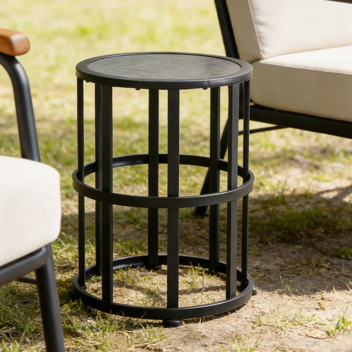 Ceramic Tile Side Table With Powder Coated Iron Frame - Lightweight & Weatherproof Patio Accent