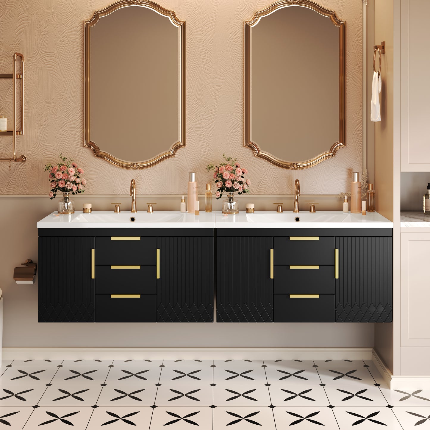 36 Wall Mounted Bathroom Vanity With Resin Sink, Floating Bathroom Storage Cabinet With 2 Drawers, Solid Wood Bathroom Cabinet