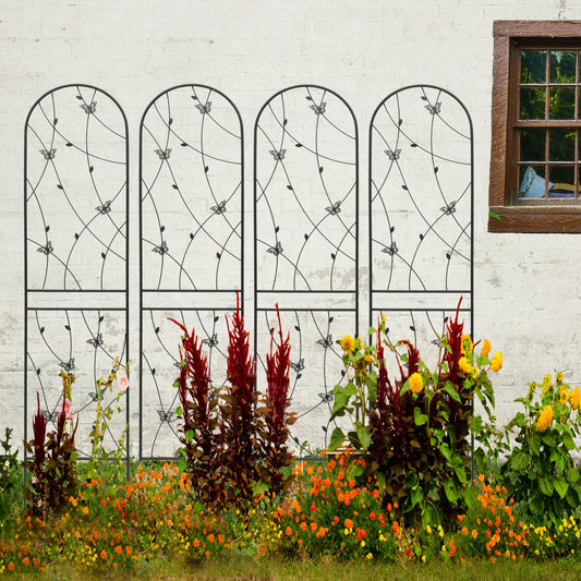 4 Pack Metal Garden Trellis 86.7 X 19.7 Rustproof Trellis For Climbing Plants Outdoor Flower Support Butterfly Deco Black