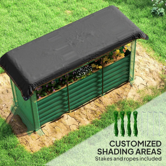 Outsunny Galvanized Steel Planter Box With Crop Cage And Shade Cloth, Raised Garden Bed For Flowers, Veggies And Herbs, Green