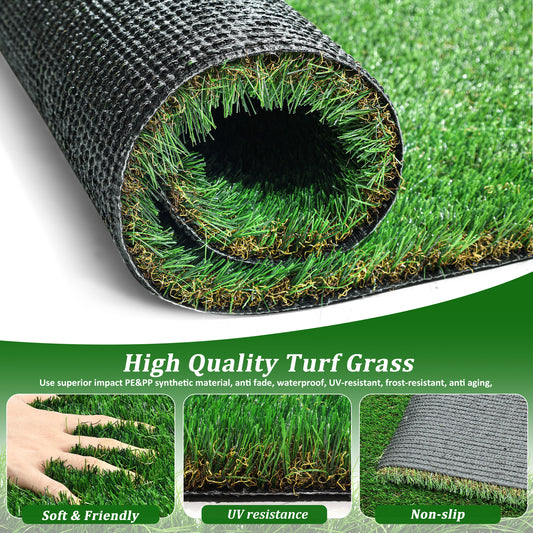 6.5FTX33FT Outdoor Artificial Grass Runner Rug, Thick Realistic Fake Grass Roll Decor Patio Balcony Garden Lawn, Dog Pets Turf Drain Mat, 1.38 Pile Height