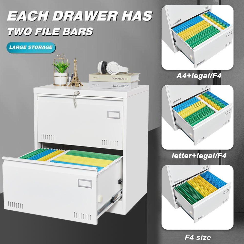 Filing Cabinet Lateral File Cabinet 2 Drawer, White Filing Cabinets With Lock, Locking Metal File Cabinets Three Drawer Office Cabinet For Legal Letter A4 F4 Home Office