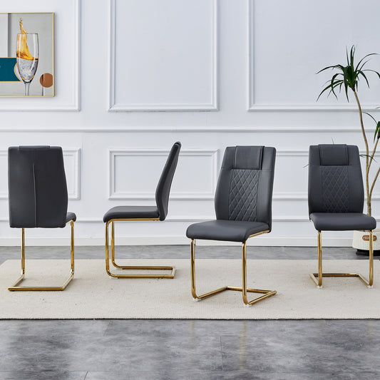 Modern Dining Chairs, Restaurant Chairs, And Gold Legged Upholstered Chairs Made Of Artificial Leather, Suitable For Kitchens, Living Rooms, Bedrooms, And Offices. Set Of 4 Pieces Gray PU C-001