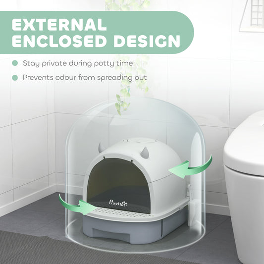 Covered Cat Litter Box With Lid, Scoop, Deodorizing Bags For Odor Control, Privacy, Easy To Clean, Gray