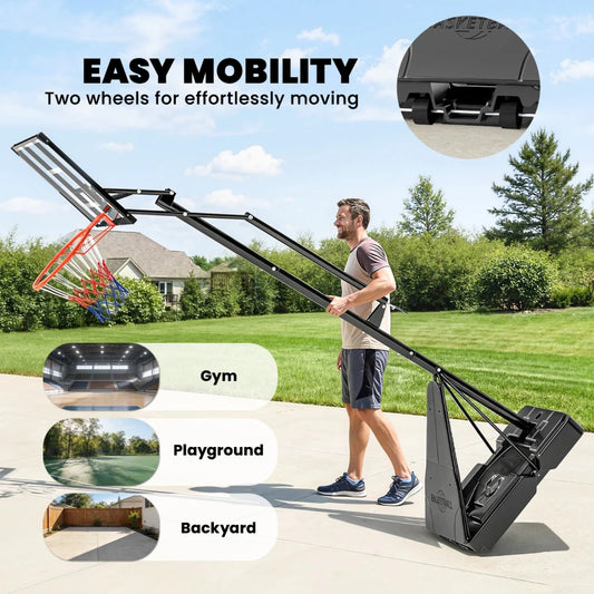 Portable Basketball Hoop Outdoor, 8-10ft Adjustable Basketball Goal, 47 Inch Shatterproof Backboard, Hand-Crank Lift