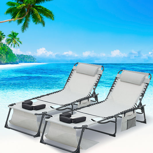 Face Down Chaise Lounge Chair 5-Position Adjustable Sunbathing, Foldable Tanning Chair With Face& Arm Holes, Outdoor Recliner Chair For Pool, Beach, Patio, Lawn Gray, 2 Pcs