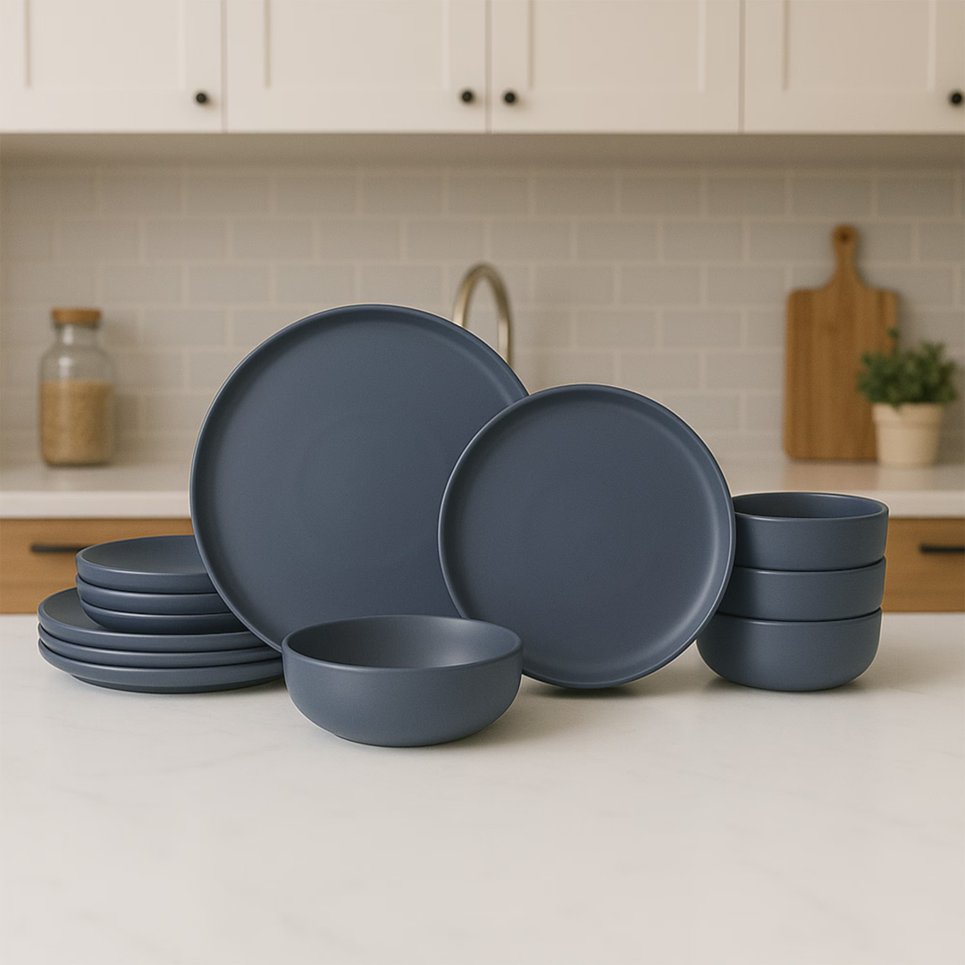 12-Piece Stoneware Dinner Plates Bowls Sets Microwave & Dishwasher Safe Non-Toxic Dinner Plates Bowls Set Stackable Matte Glaze Kitchenware For 4