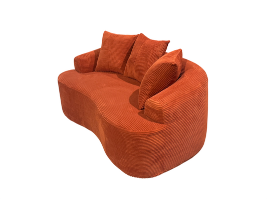 65.35 Curved Loveseat Sofa With Pocket Spring Cushions For Soft Seating, Small Space Couch With 3 Throw Pillows, No Assembly Needed, Red Orange