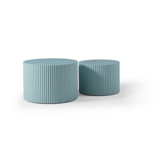 MDF Nesting Table Set Of 2,Handcraft Round Coffee Table For Living Room Leisure Area, Blue