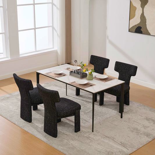 22.05 Wide Modern Upholstered Chenille Dining Chair Set Of 4 With Rubberwood Legs, Armless Curved Back Accent Chairs For Living Room Bedroom Restaurant Cafes Dining Room Reception, Black Gray