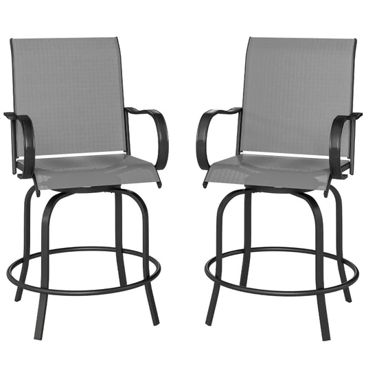 Outdoor Bar Stools Set Of 2, 360 Swivel Bar Height Chairs,Gray