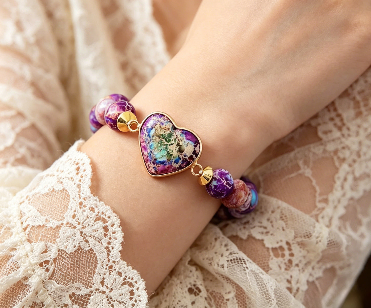 Heart-shaped Double-layer Woven Bracelet, European And American Style Natural Stone Adjustable Bracelet