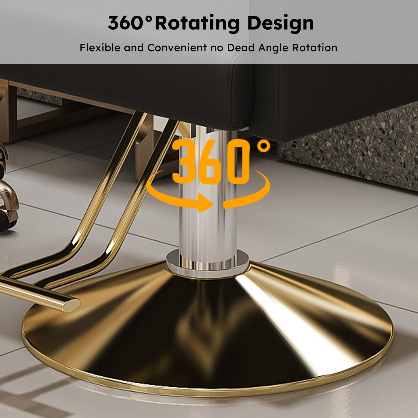 Hydraulic Salon Chair 360 Swivel - Professional Barber Stylist Chair With Pump Non-Tilting Hairdressing Chair For Salon Tattoo Spa Black Gold Stylist Equipment Single Pack