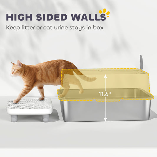 Extra Large Stainless Steel Cat Litter Box With Scoop & Pad, Anti-Urine Leakage, Easy Cleaning, Non-Sticky