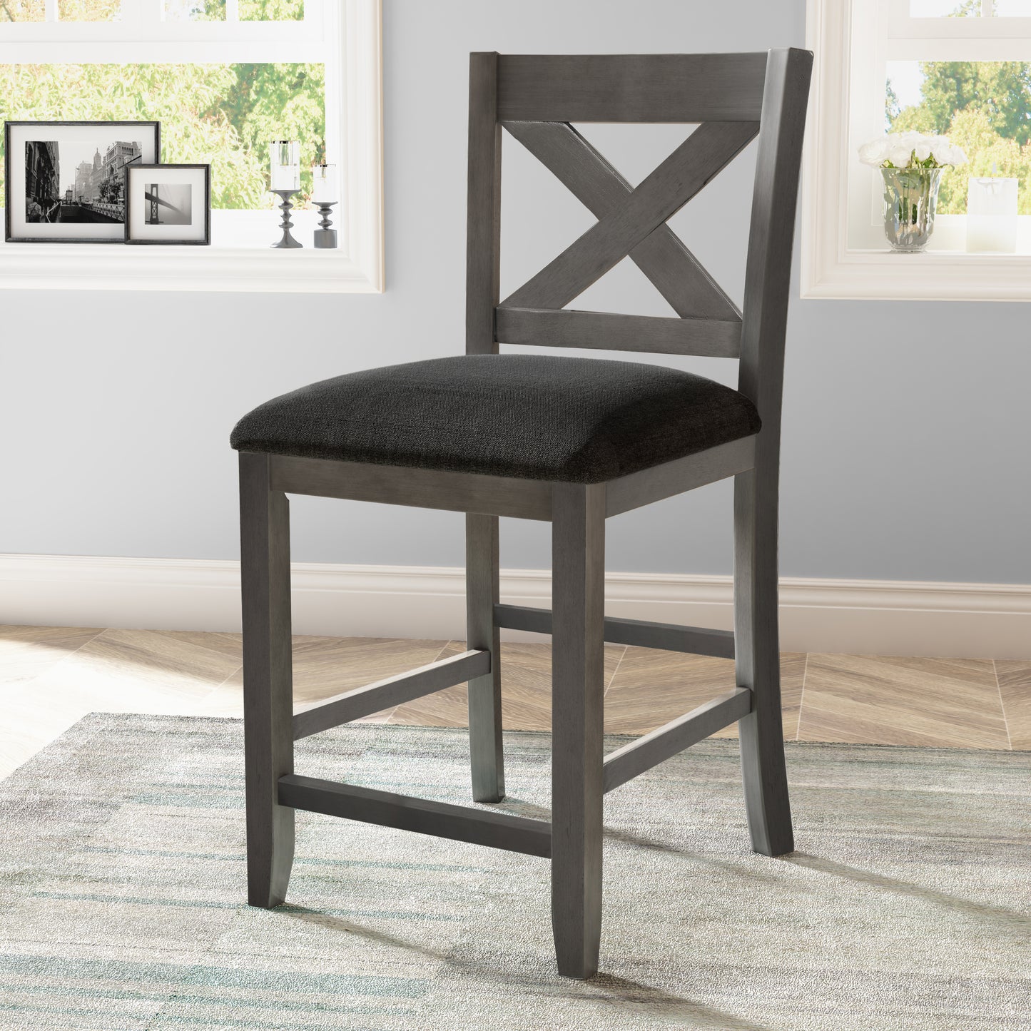 TOPMAX 5 Pieces Counter Height Rustic Farmhouse Dining Room Wooden Bar Table Set With 4 Chairs, Gray Old