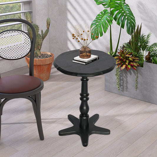 15.75 Inch Round Small End Table, Wooden Pedestal Side Coffee Tables, Vintage Accent Nightstand For Living Room, Bedroom, Entryway Black