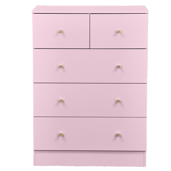 25.98inx15.75inx35.83in LxWxH 4-Tier 5-Drawer Cabinet Drawer Dresser With Gold Handles Macaron