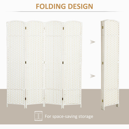 Folding Room Divider Screen 4 Panel 5.6 ' Tall Privacy Screen Freestanding Room Partition For Home Office, White
