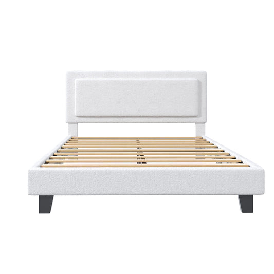 Queen Size Bed Frame Upholstered Platform Bed Frame With Adjustable Headboard Solid Wood Slats Iron Frame No Box Spring Needed Easy Assembly Beige