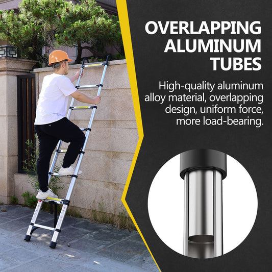 8.5FT Telescopic Ladder, Telescopic Aluminum Alloy Multi-purpose Folding Telescopic Ladder With Hooks And Triangular Support Frame, Suitable For Outdoor Work At Home Or RV