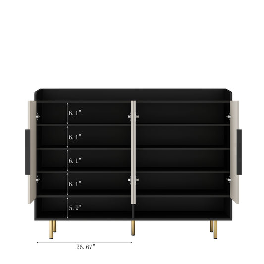 Sideboard,Shoe Cabinet With 4 Doors Large Modern Shoe Storage Organizer Cabinet With Adjustable Shelves For Entryway Black Shoe Rack Cabinet For Living Room, Bedroom