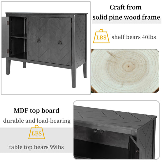 U-STYLE Adjustable Shelf Storage Sideboard With 3 Retro Metal Handles And 4 Pinewood Legs For Entryway Living Room Study Room Dining Room