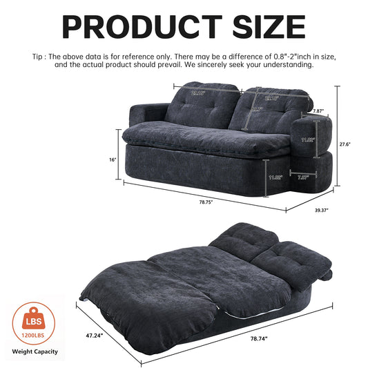 Modern Floor Sofa With 2 Pillows,Convertible Corduroy Fabric Foam-Filled Sleeper Sofa Bed, No Assembly Required,Convertible Sofa Cushion Unfolds Into Quilt,Folding Mattress For Living Room,Playroom
