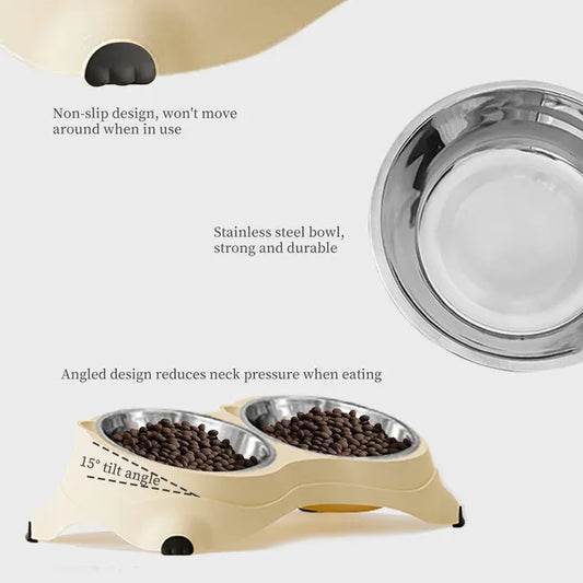 Anti Slip Base Double Cat Food Bowl, Pink Stainless Steel Food And Water Bowl, Easy To Clean And Detachable Design, Cat And Dog Pet Feeder
