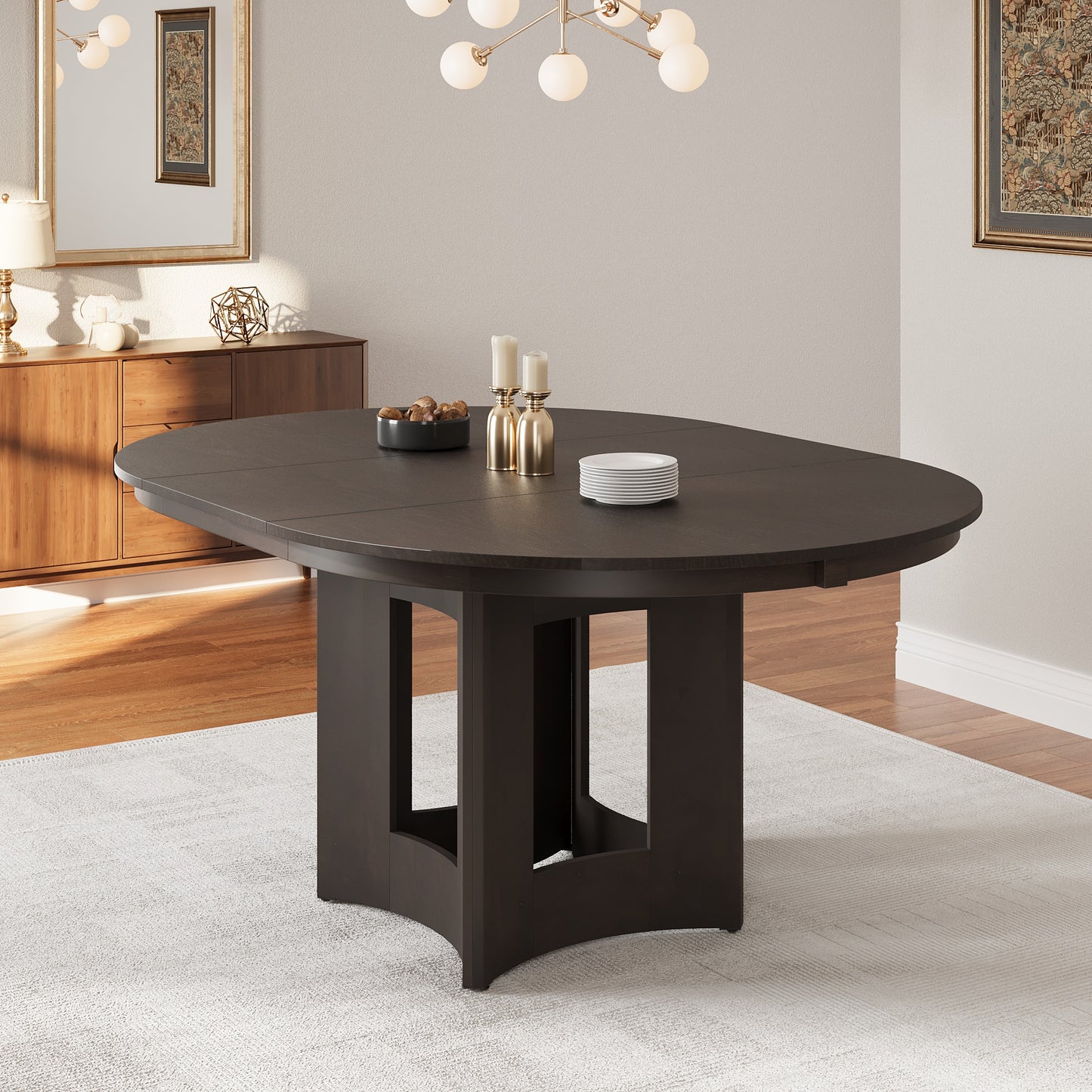 TOPMAX Farmhouse Extendable Round Dining Table With 16inch Removable Leaf For Small Places, Espresso