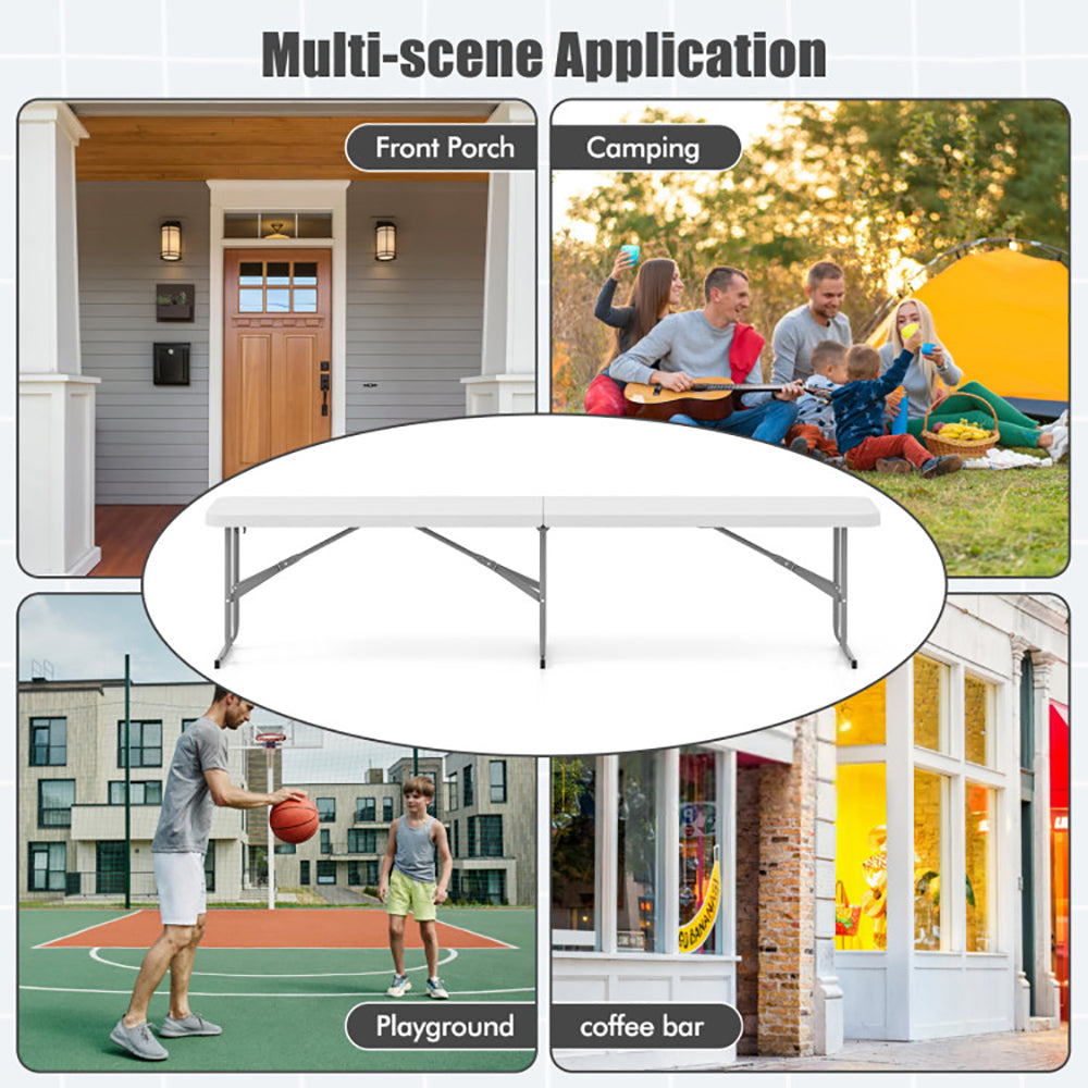 6 Feet Plastic Folding Bench Picnic Camping Dining Seat With Carrying Handle Accommodate 3 People Non-slip Foot