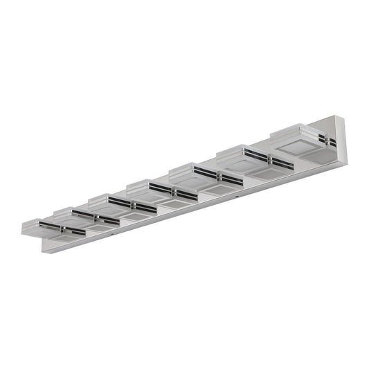 45in Modern Chrome 7-Light LED Vanity Light, Square Acrylic Lampshades Wall Mount Fixture For Bathroom, Mirror Lighting