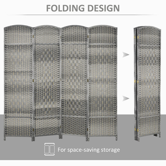 Folding Room Divider Screen 4 Panel 6' Tall Privacy Screen Freestanding Wood Partition For Home Office, Mixed Gray