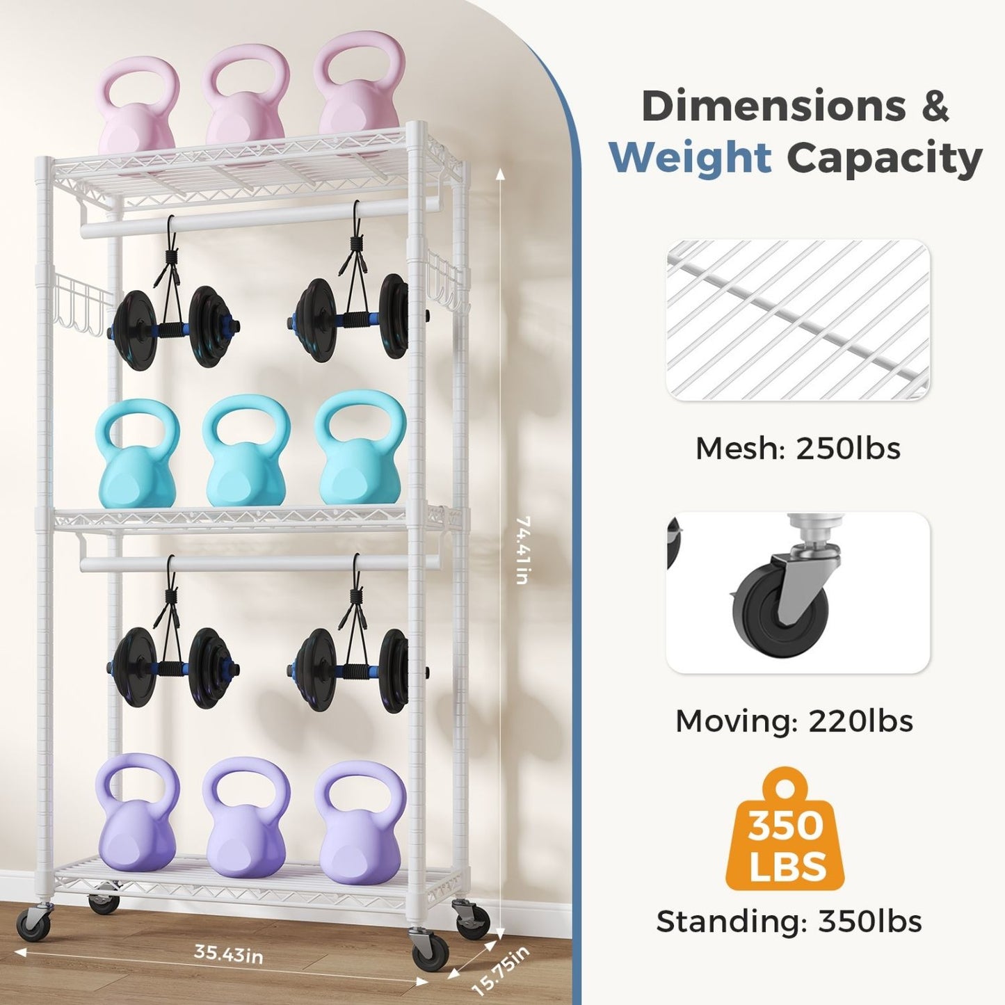 Adjustable Clothes Hanger, A Metal Movable Wall-mounted Hanger With Wheels, Used For Hanging Clothes, Equipped With 2 Side Hooks And 2 Rods