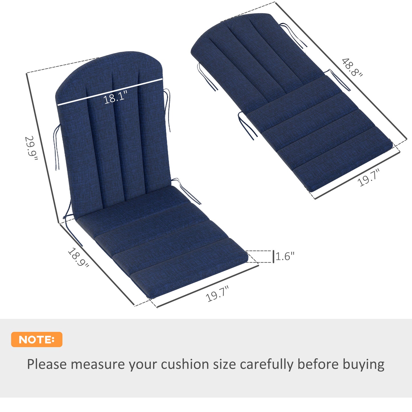 Set Of 4 Outdoor Chair Cushions, High Back Adirondack Chair Cushion With Ties, High-Density Foam, Navy Blue