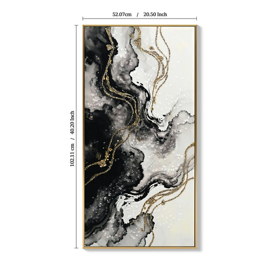 Large Framed Black And White Abstract Wall Art , Set Of 2 Minimalist Canvas Prints Paintings Artwork For Walls, Modern Black Gold Pictures For Hallway Office Wall Decor Big Size 20x40In