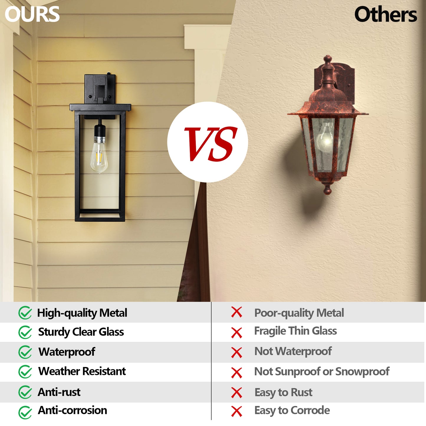 20 H Set Of 2 Modern Outdoor Wall Lanterns With Black Metal Frame And Clear Glass, Ambient Light Sensors,Weatherproof Wall Sconces For Porch, Garage, Or Entryway Lighting, E26 Bulb Compatible