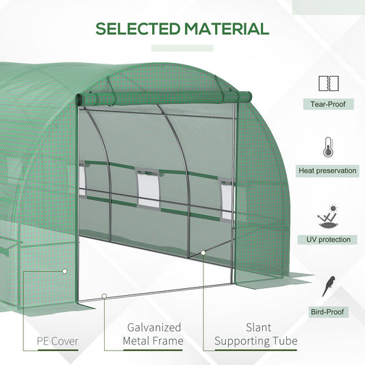 Steel Frame Walk-In Tunnel Greenhouse Garden Warm House Large Hot House Kit With Windows & Door, 19' X 10' X 7', Green