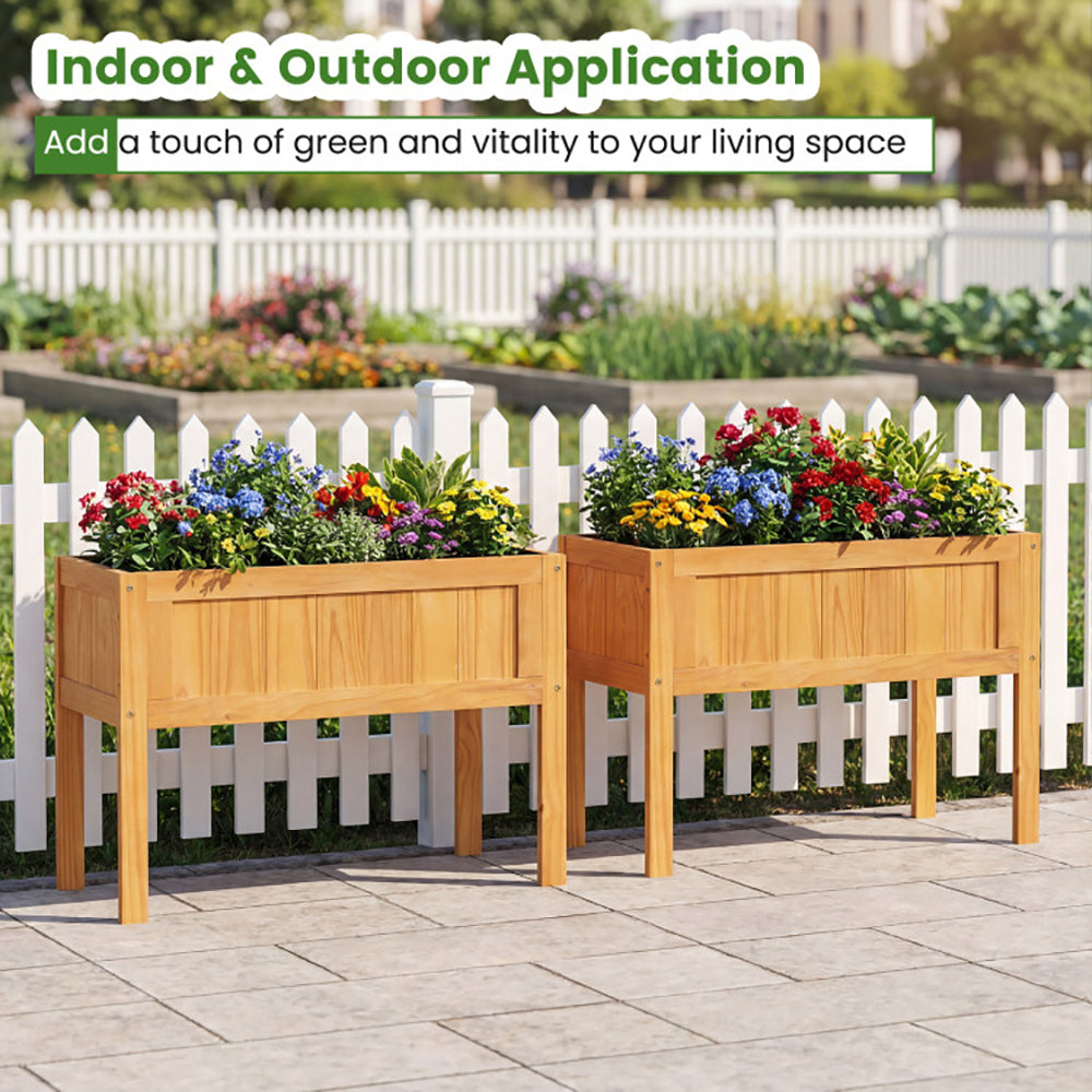Wood Raised Garden Bed Elevated Planter Box With Bed Liner And Drainage Holes For Vegetables Flowers Herbs For Garden, Backyard, Balcony Or Patio
