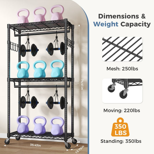 Adjustable Clothes Hanger, A Metal Movable Wall-mounted Hanger With Wheels, Used For Hanging Clothes, Equipped With 2 Side Hooks And 2 Rods