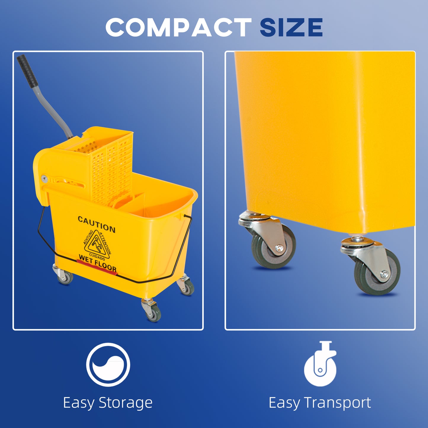 Compact Mop Bucket With Wringer, Mop Bucket On Wheels, 21 Quart, Separate Dirty And Clean Water, Yellow