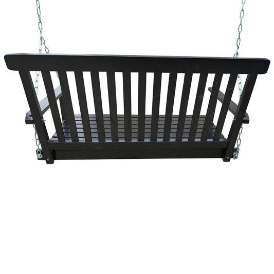 Front Porch Swing With Armrests, Wood Bench Swing With Hanging Chains,for Outdoor Patio ,Garden Yard, Porch, Backyard, Or Sunroom,Easy To Assemble,black