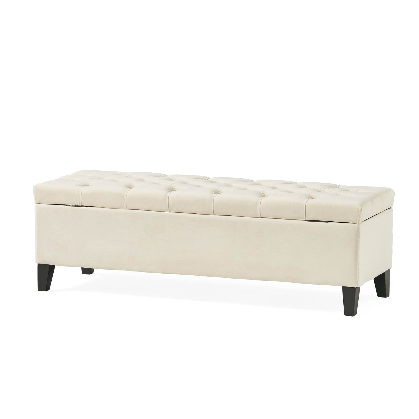 Button - Tufted And Diamond - Stitched Storage Ottoman, Beige