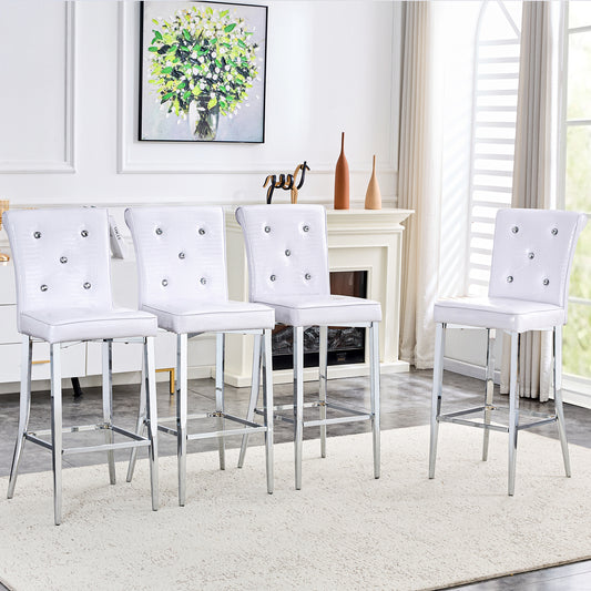 A Set Of 2 White Vintage Crocodile Leather Bar Chairs, Featuring Crystal Clasp Design And Synthetic Leather Design, Adding A Touch Of Elegance And Mystery To The Dining Area