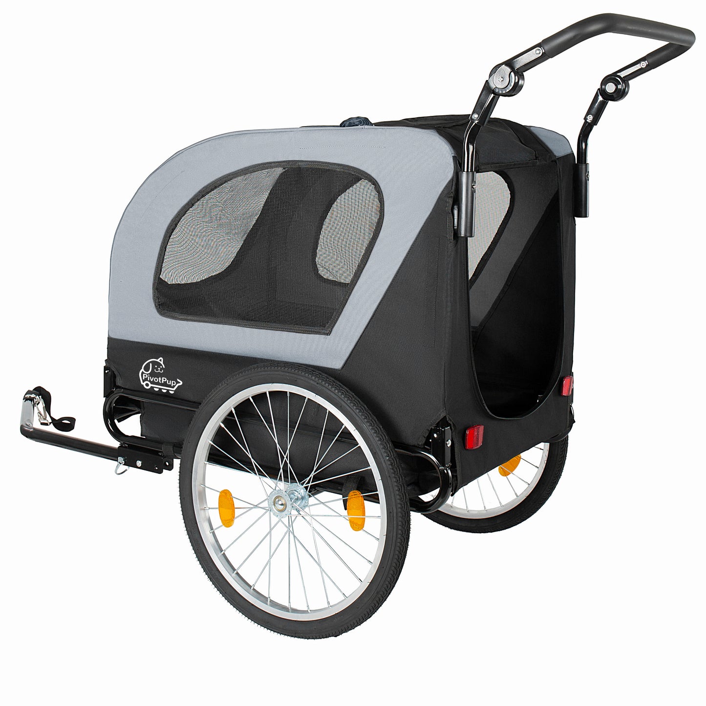 2-in-1 Bike Trailer & Pet Stroller For Dogs Up To 110lbs-Foldable Pet Carrier Cart With Front Caster & 20 Quick Release Air-Filled Wheels, Breathable Mesh And PVC Rain Cover, Gray